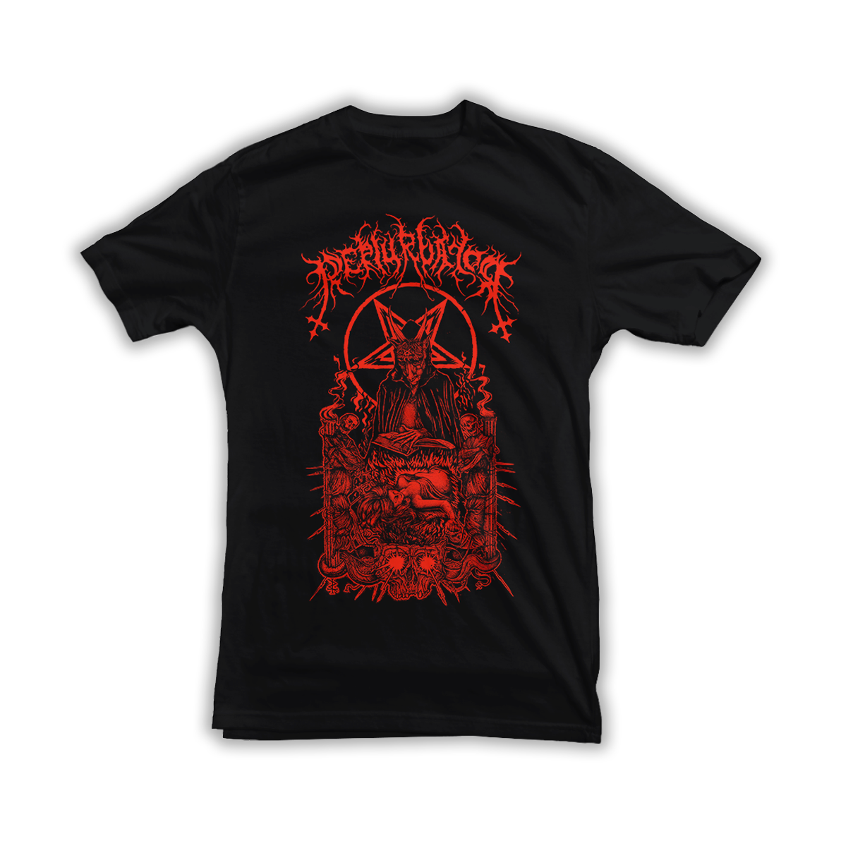 PERTURBATOR " BUSINESS FOR SATAN " Black T-Shirt Red Print
